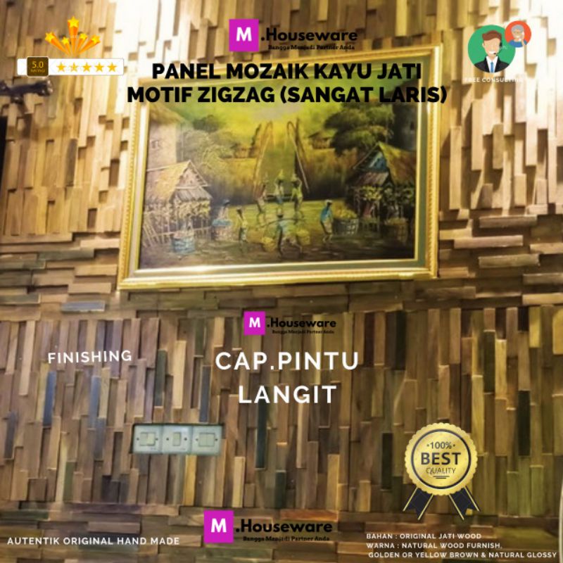 Panel Dinding KAYU JATI Premium Motif Mozaik 3D / Wood Panel UK 50x25cm