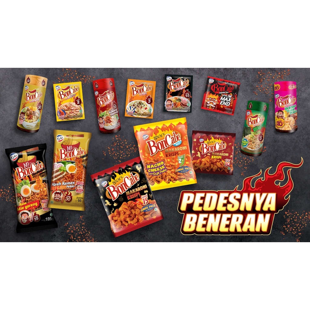 ( JSO) BONCABE BON CABE SACHET CABE BUBUK SERBAGUNA LEVEL 50 15 30 10 3 ORIGINAK MAX END NORI RUMPUT LAUT BUMBU RUJAK BUAH BAWANG GORENG IKAN