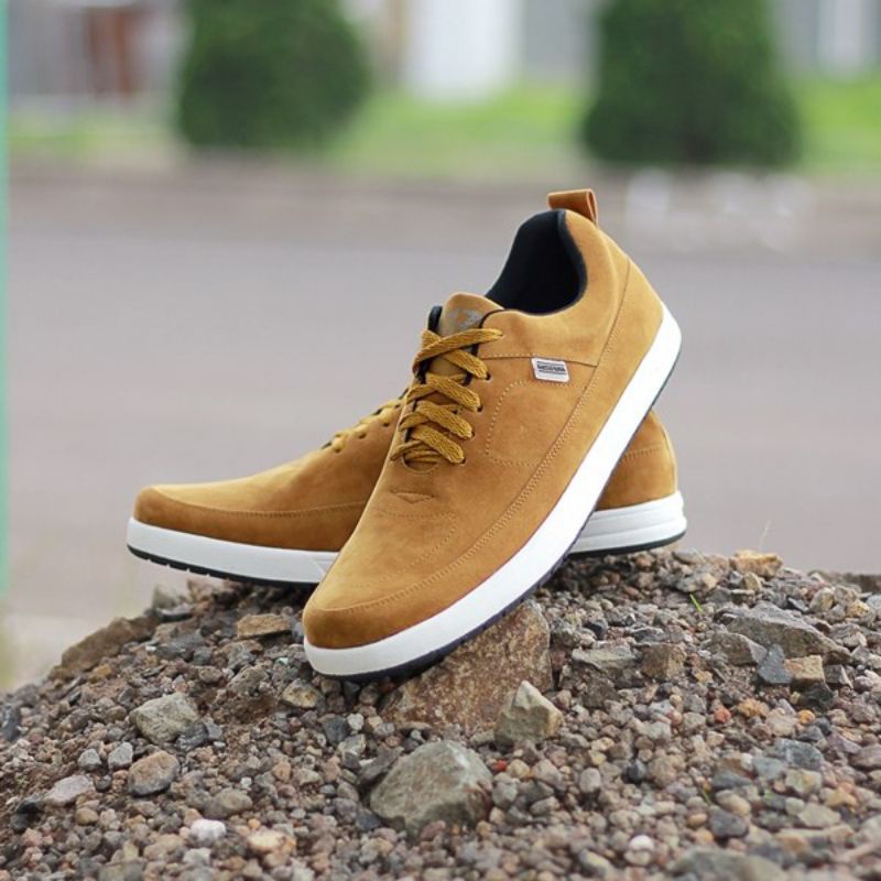 PROMO COD TERMURAH Sepatu Casual Sneakers Pria Coklat Muda | Sepatu Cowok Keren Kulit Distro | Sepatu Kets Sekolah Kuliah Kerja