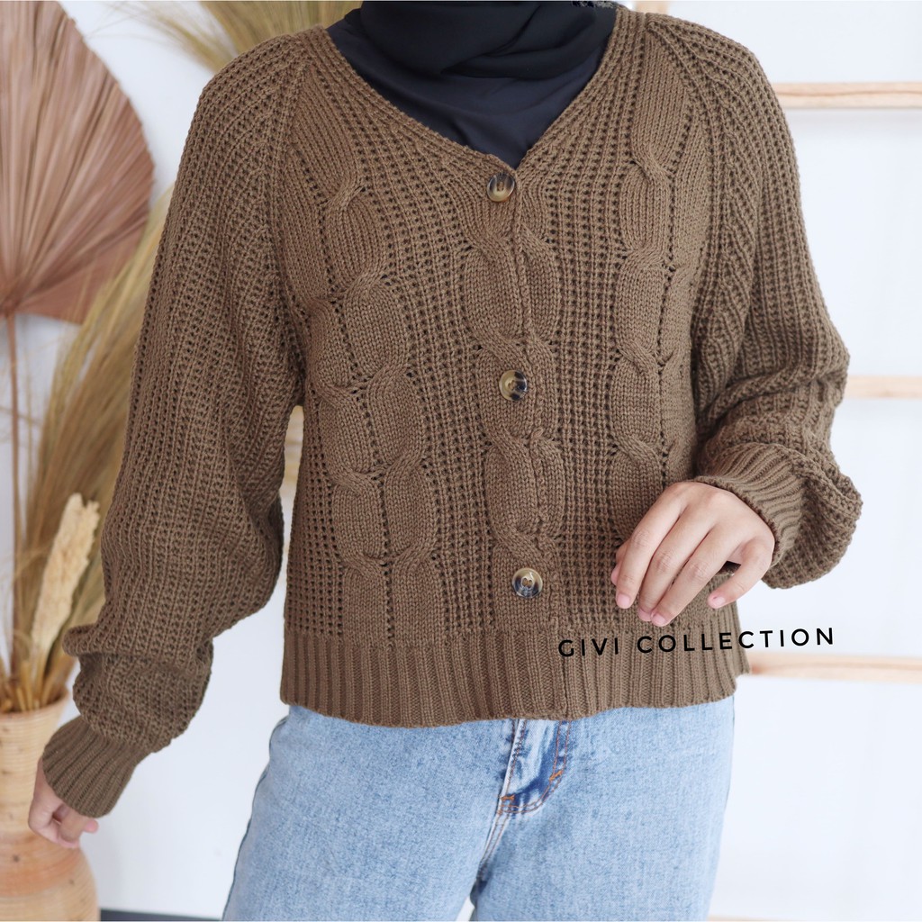 Cardigan crop cable | rajut Tebal | rajut wanita | cardigan crop Premium