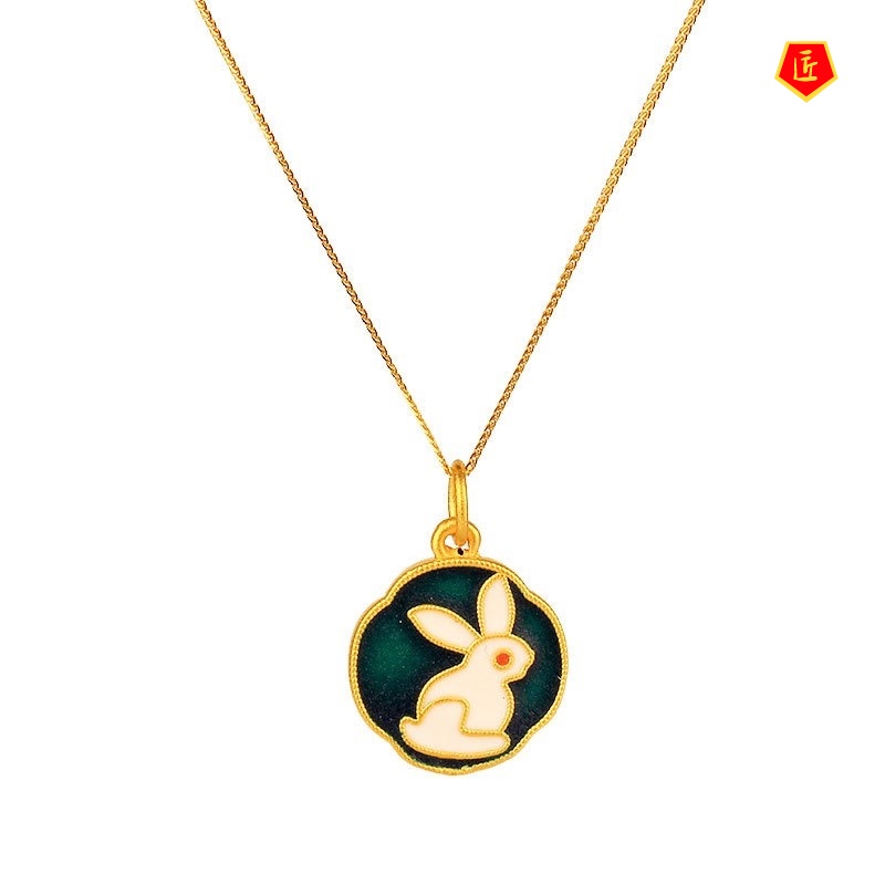 [Ready Stock]Burnt Blue Vintage Zodiac Rabbit Gold Pendant Lucky Beads