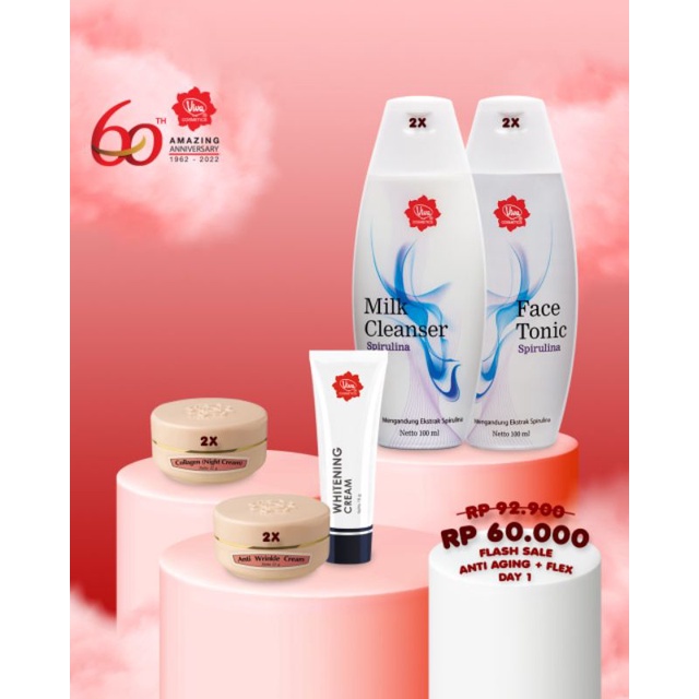 Paket 2 Viva Anti Wrinkle Cream 2 Collagen Night Cream 2 Milk Cleanser 2 Face Tonic 1 Whitening Cream