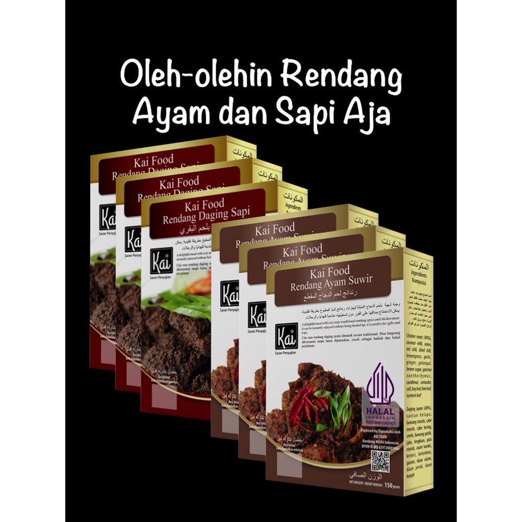 

Paket Hemat 3 RENDANG AYAM SUWIR 3 RENDANG DAGING SAPI Kai Food 900g