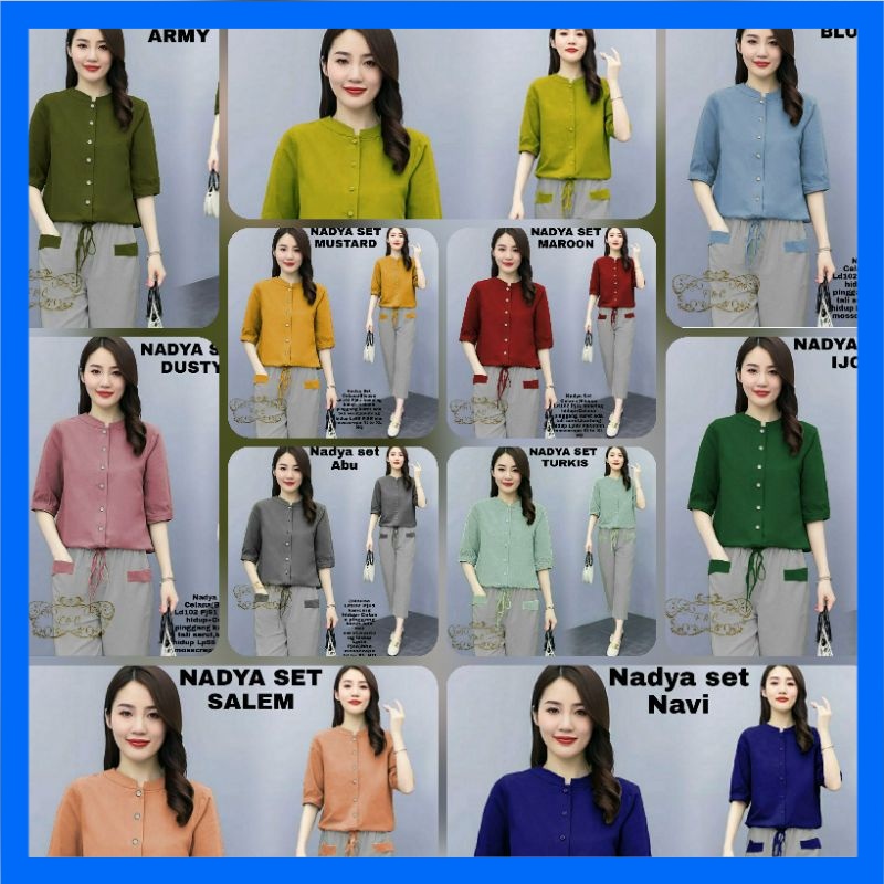 2 UKURAN L XL PAKAIAN WANITA SETELAN CELANA SET NADYA MOSCREPE