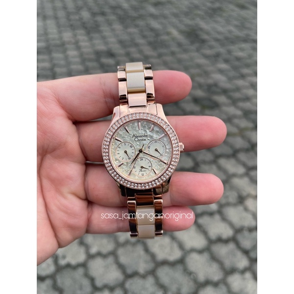 Jam Tangan Aexandre Christie Ac 2932 Original Cream Bunga Wanita