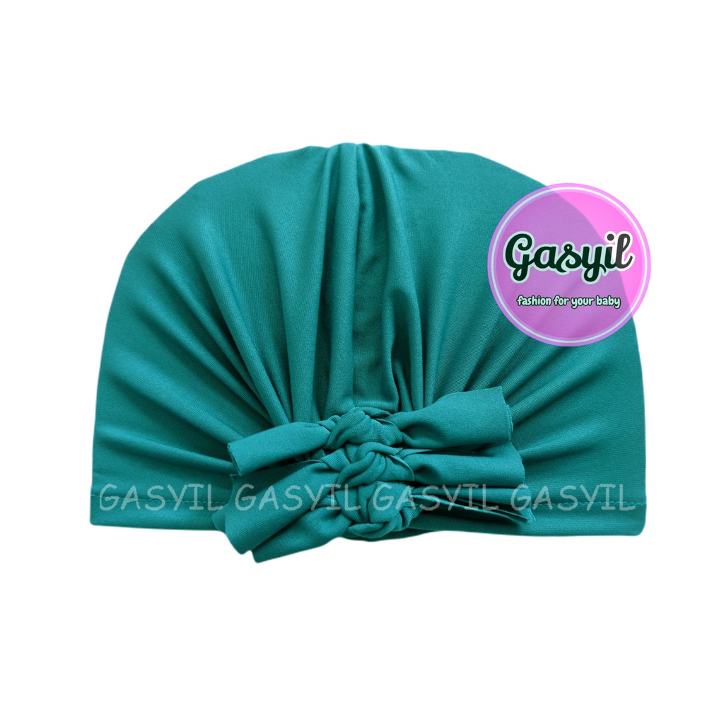 GASYIL Turban Bayi Ikat 3 / ciput baby non anting / topi anak perempuan-Hijau botol