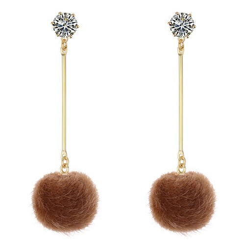 LRC Anting tusuk Fashion Olive Fuzzy Ball Decorated Long Pom Earrings