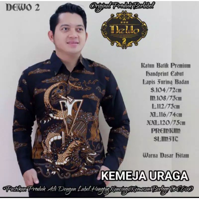 URAGA Kemeja Batik Pria Lengan Panjang Katun Halus FULL FURING Dewo