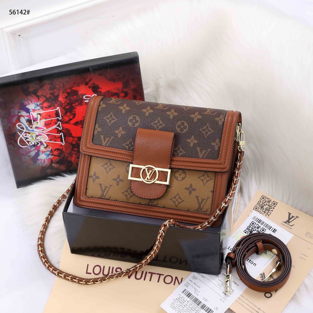 Fashion L V  Dauphine Monogram Reverse MM Brown 56142