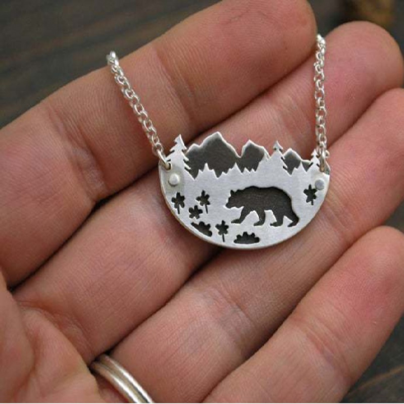 Kalung 925 Silver Desain Hewan Beruang Kutub Hutan Untuk Wanita
