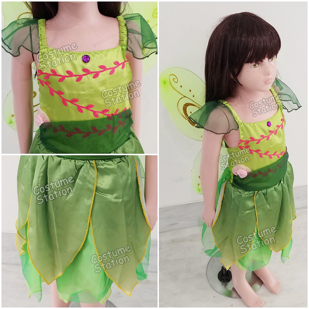 Kostum Tinkerbell Short Dress / Costume Princess Fairy Peter Pan Peri Hijau anak perempuan