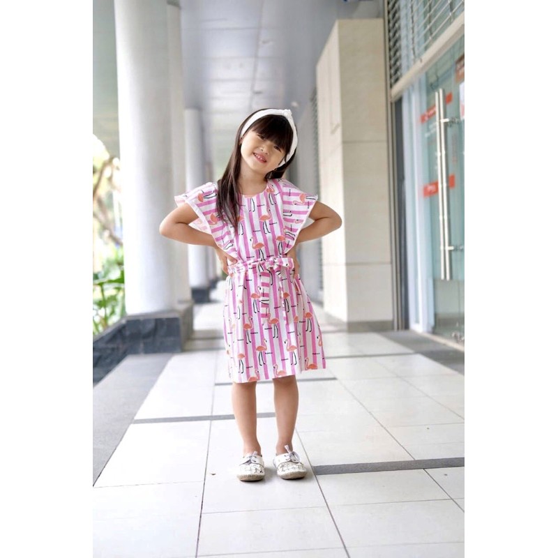 DRESS RUFFLE SET FLAMINGO BLOOMS USIA 2-10TAHUN