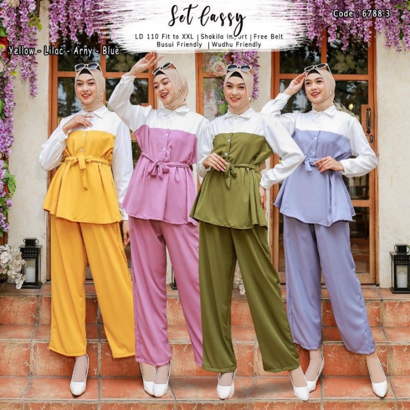 SETELAN CELANA TUNIK MOTIF SETCEL WANITA MUSLIM BAJU ONESET LD 110 HOME DRESS