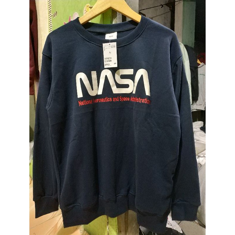 Crewneck Sweater H&amp;m Nasa Navy Hnm Pria Wanita Cewek Biru Dongker Free Paper bag