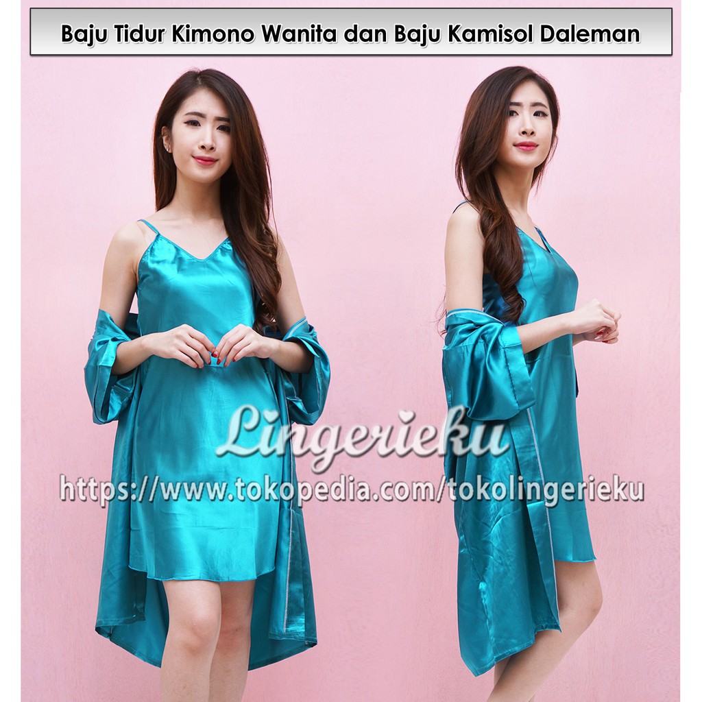 BEST SELLER Baju Tidur Wanita Daster Kimono Polos Satin Sutra BTK POLOS