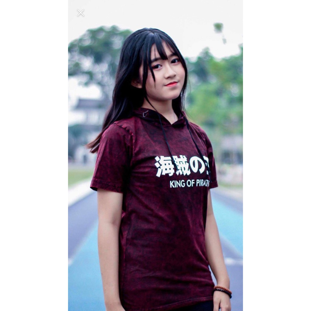 TSHIRT HOODIE LUFFY MAROON WASHED