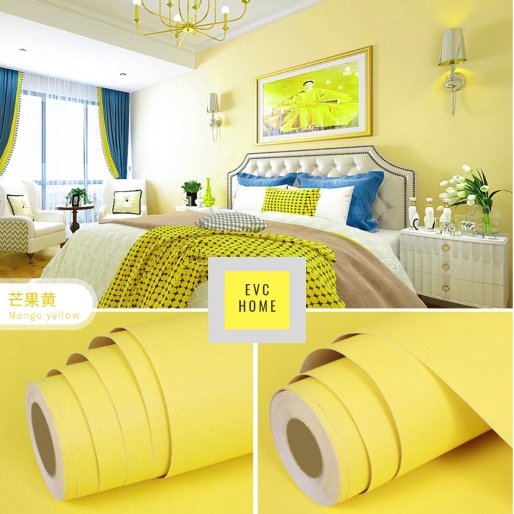 EVCHOME 45CM x 10M Wallpaper Sticker Dinding Polos 3D Korea Premium/Wallstiker Embos Dekorasi Dinding-Yellow