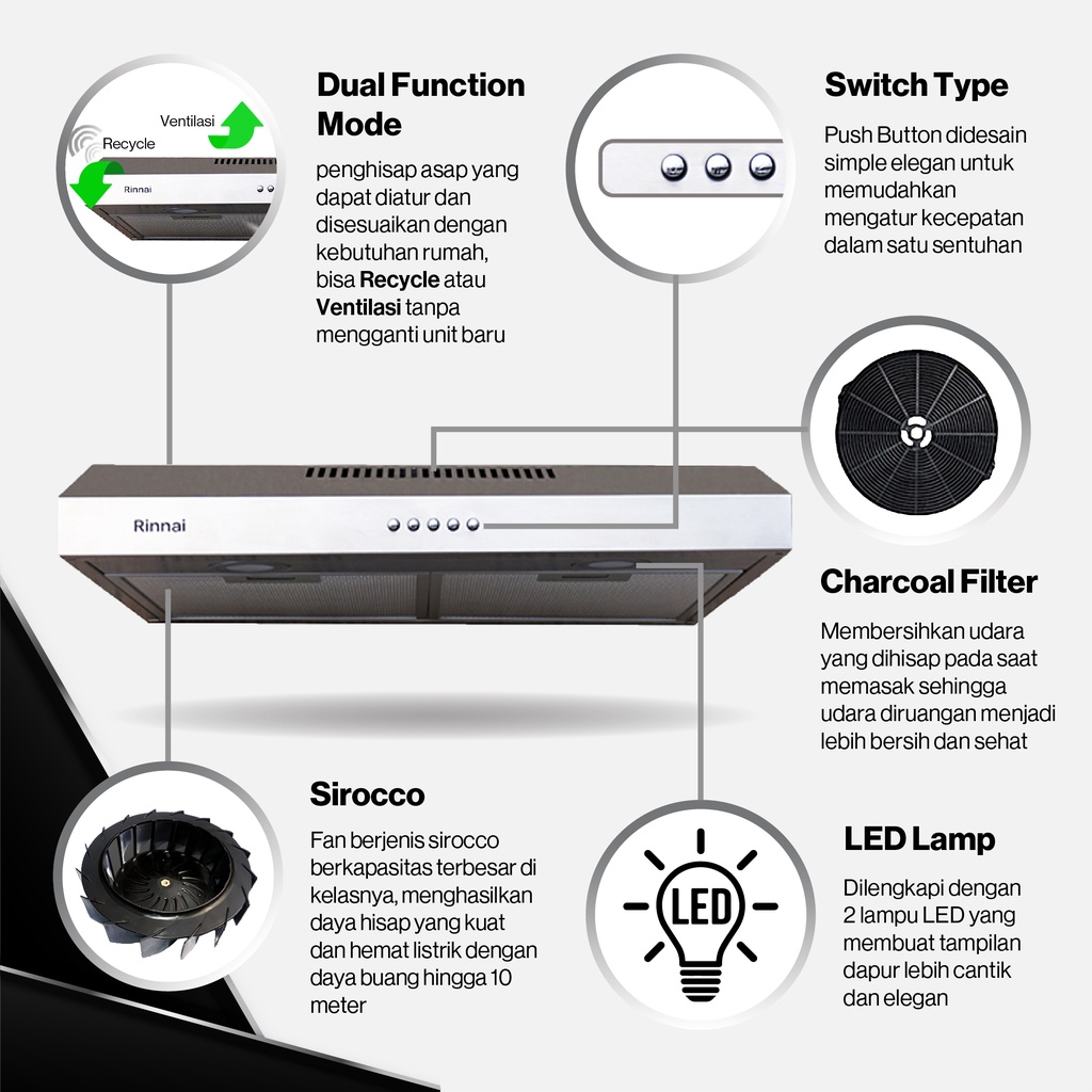 Cooker hood Rinnai RH-126SS || penghisap asap rinnai RH-126 SS (NEW)