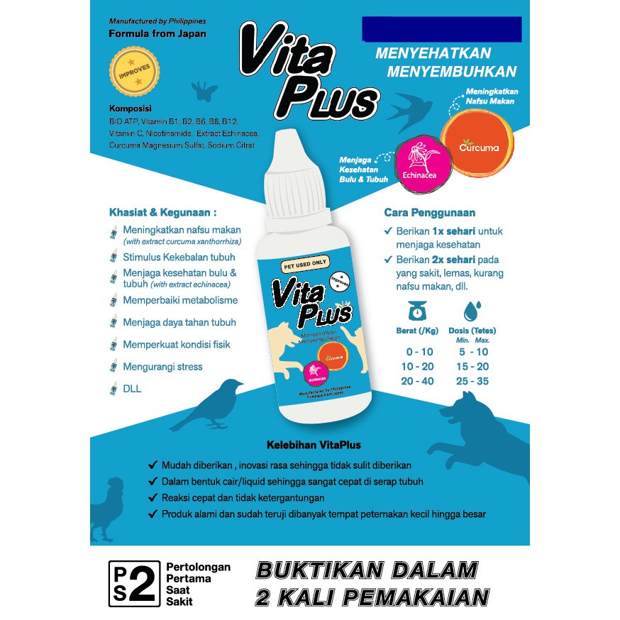 Vita Plus 30ML Vitamin/Supplemen Hewan Kucing Anjing Kelinci VitaPlus