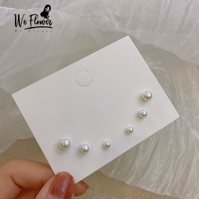 We Flower 6PCs / Set Anting Stud S925 Silver Hias Manik-Manik Mutiara Kecil Gaya Korea Untuk Wanita