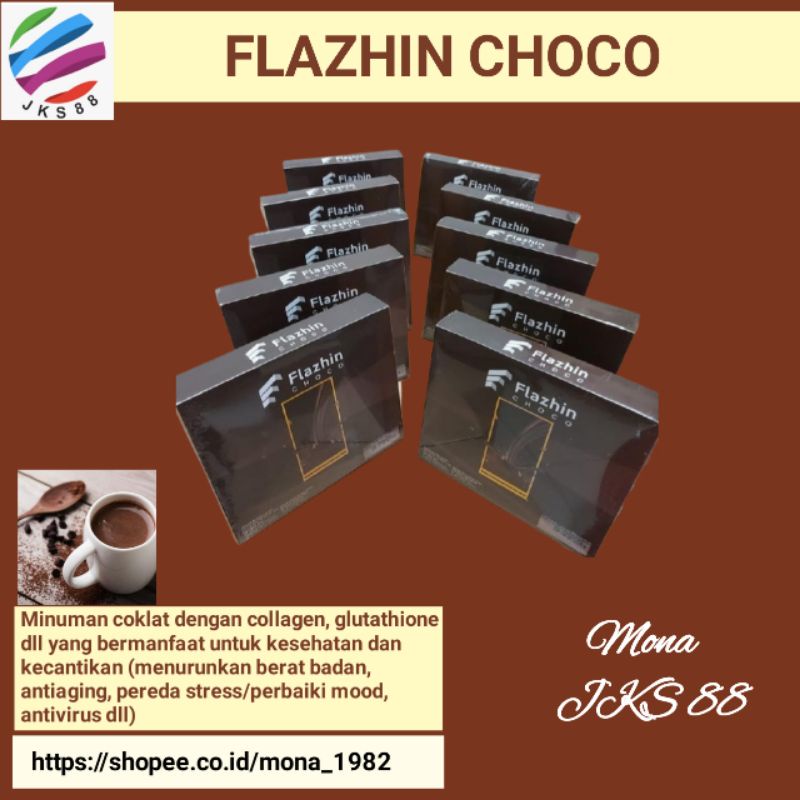 

FLAZHIN CHOCO JKS88 (MINUMAN COKLAT DENGAN COLLAGEN, DLL YANG BERMANFAAT UTK KESEHATAN & KECANTIKAN)