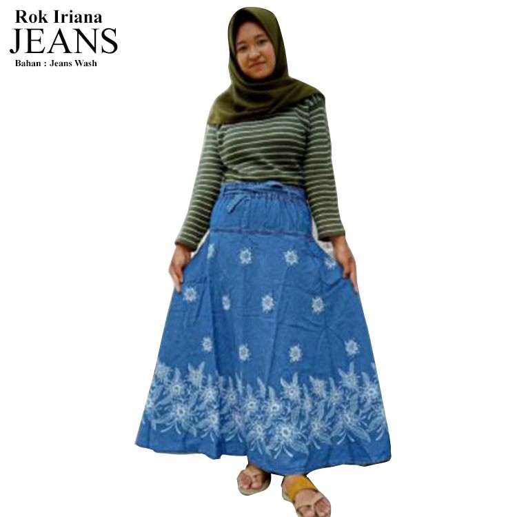 Rok jeans panjang umbrella model payung lebar motif dan Rok jeans panjang umbrella model payung lebar motif dan