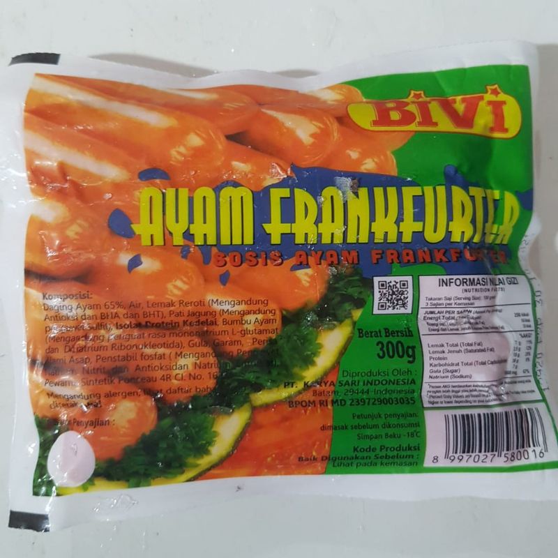 

SOSIS AYAM FRANKFURTER-bivi Harga paket 3 bungkur berat 300g × 3 impor batam