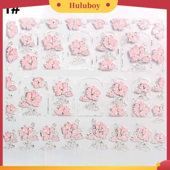 Huluboy Huluboy♡ Stiker Kuku 3D Motif Bunga Warna Pink Untuk Manicure