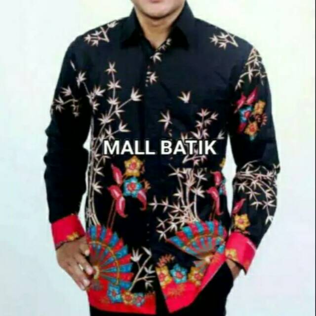 MALL KEMEJA BATIK PRIA LENGAN PANJANG KIPAS HITAM