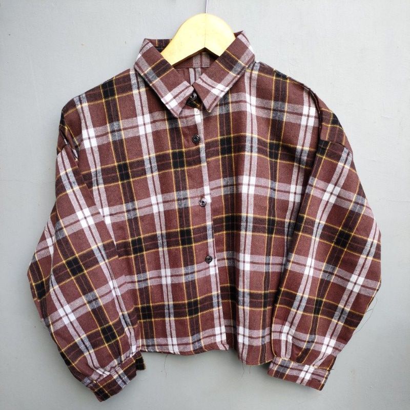 crop top tartan / crop top flanel / kemeja crop wanita-Motif 16