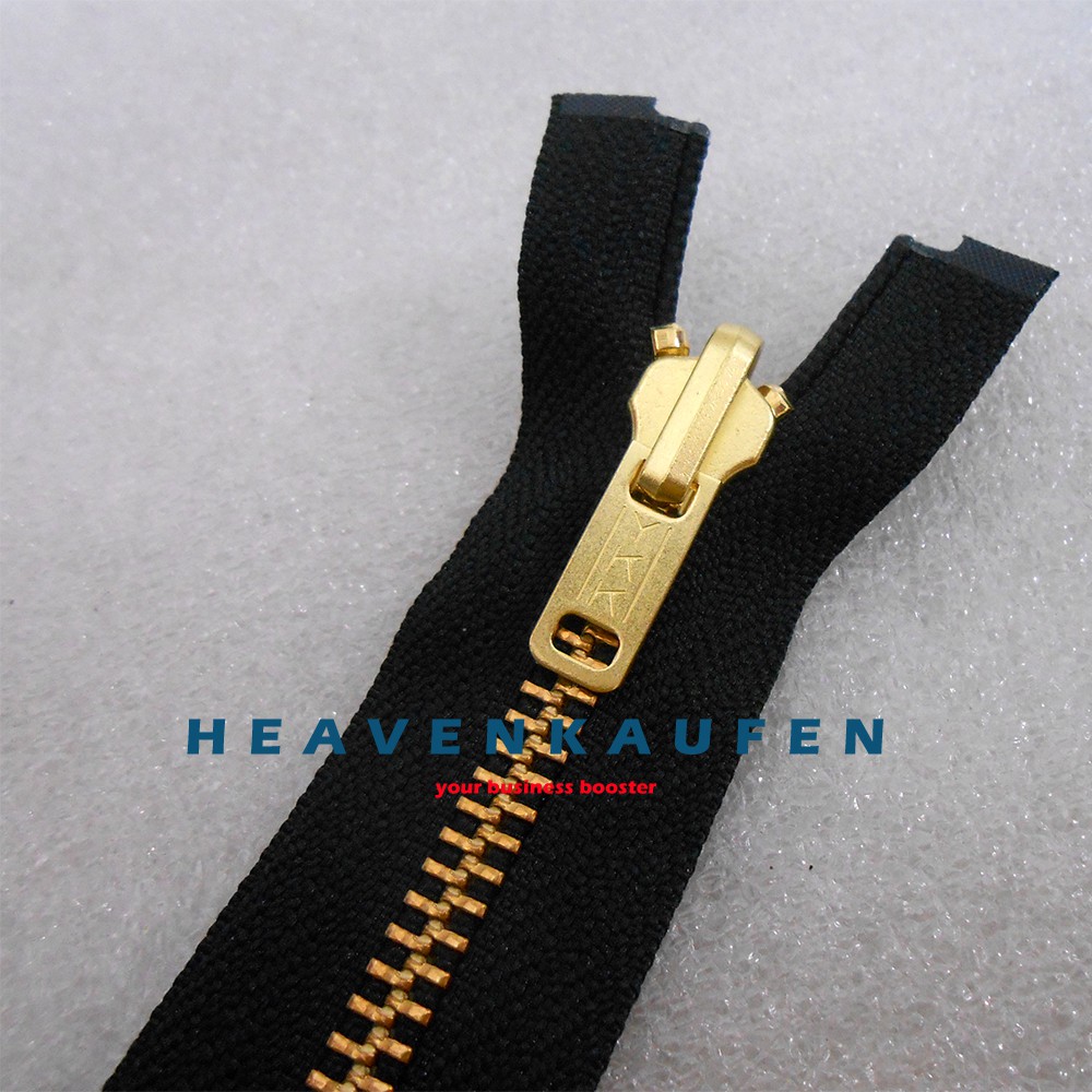 Resleting Zipper YKK Type Gigi Besi 100 cm Atau 1 Meter Warna Hitam - Gold Emas Bolak Balik