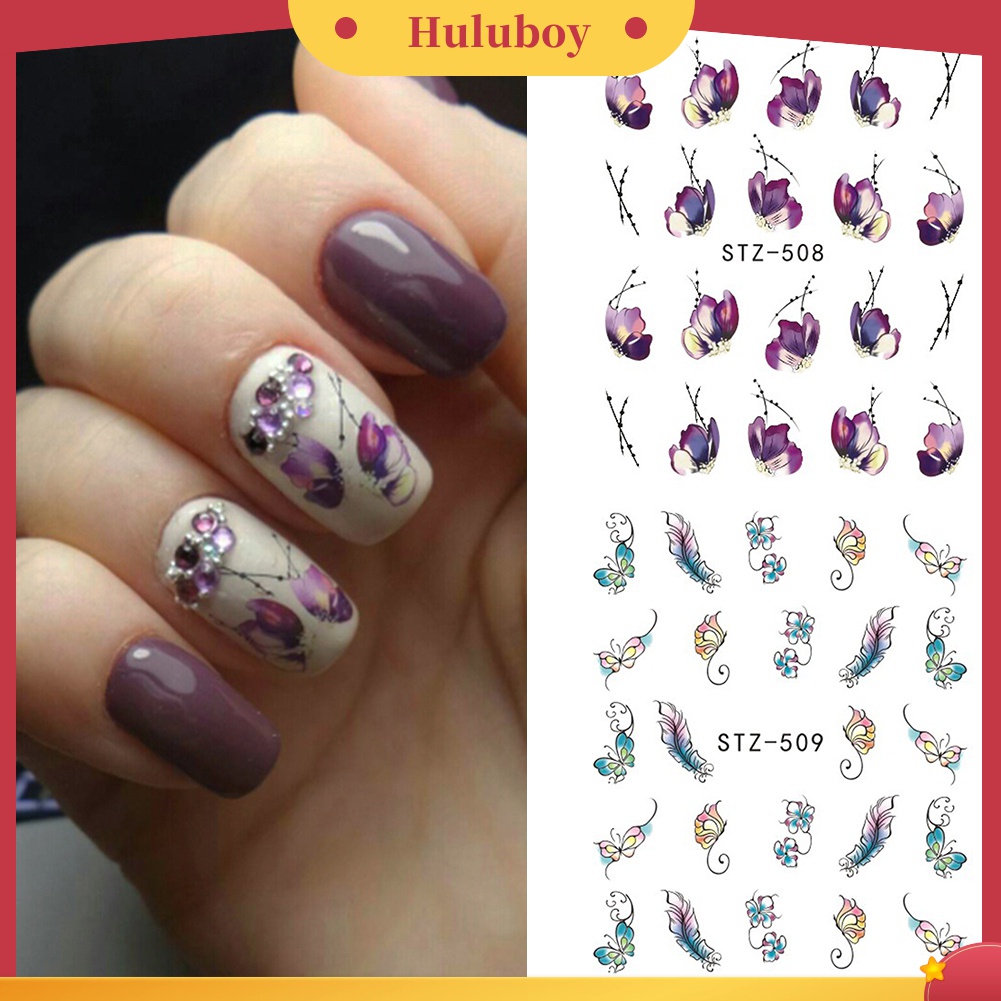 Huluboy Huluboy♡ Stiker Decal Transfer Air Motif Bunga / Kupu-Kupu Vintage Untuk Manicure DIY