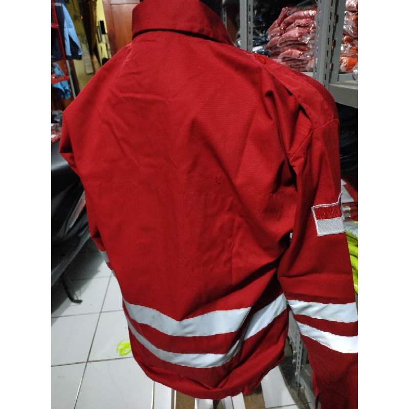 KANCING DAN RESLETING MERAH BAJU SERAGAM SAFETY HSE DOBLE SCOTLIGT 4 CM