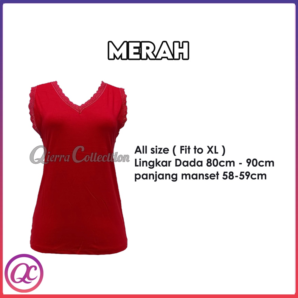 Tank Top Renda Kerah V Polos Warna All size Ready Stok-Merah