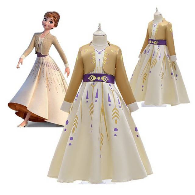 Dress Costume Anna Frozen II Set Bolero Dress anak