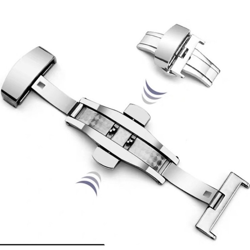 Buckle Butterfly 18mm 20mm 22mm hitam silver stainless double clasp kepala tali jam tangan pengait