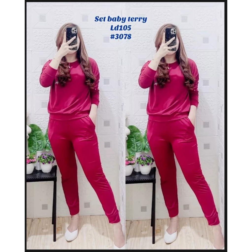 Baju Setelan Wanita Lengan Panjang Polos  Set Wanita Dewasa Polos Baby Terry Full REAL PICT