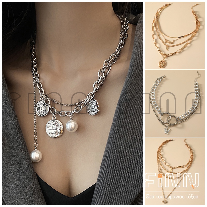 Kalung Rantai Multilayer Liontin Aksesoris Hijab Fashion Wanita Korean Style Layered Necklace