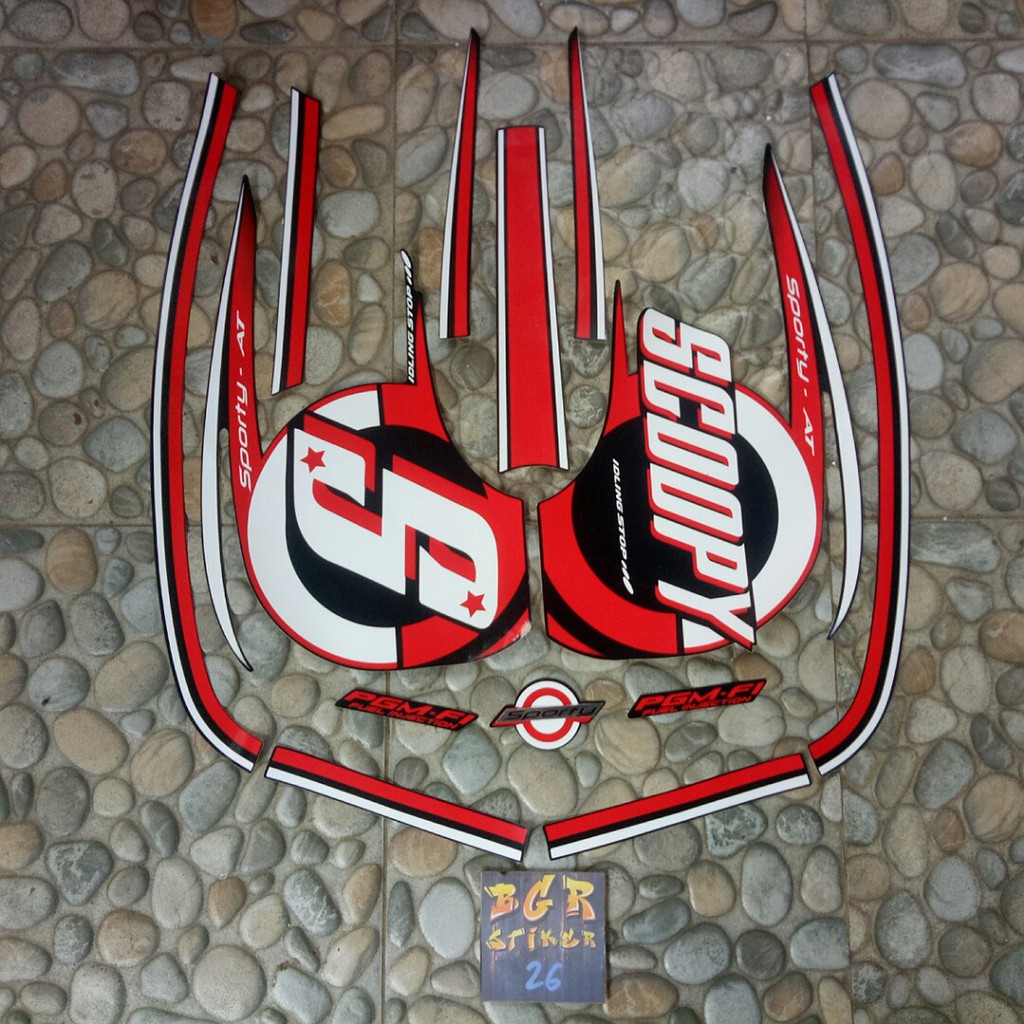 stiker/sticker striping list body motor Honda scoopy sporty 2015 full hitam merah