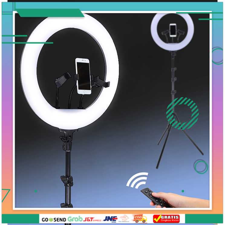 (BISA COD) FTIHSHPSTUDIO Lampu Halo Ring Light 18Inch 3xHolder+Remote+Tripod JY-460