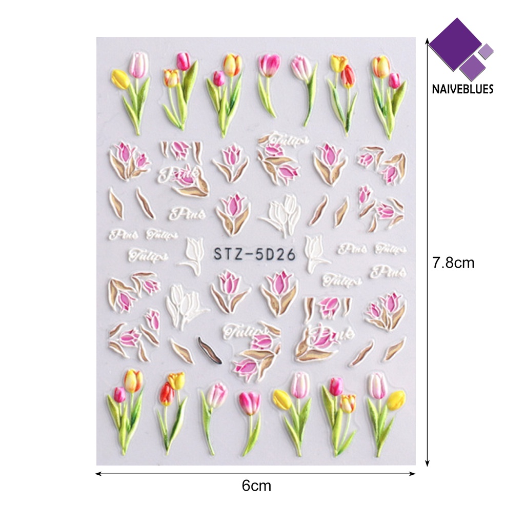 Naiveblue Stiker Kuku 5D Motif Bunga Tulip Untuk Nail Art