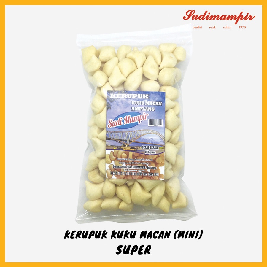 

Kuku Macan Snack Kerupuk Getas Sudi Mampir (Mini, 150 gram) - Oleh Oleh / Makanan Ringan Surabaya