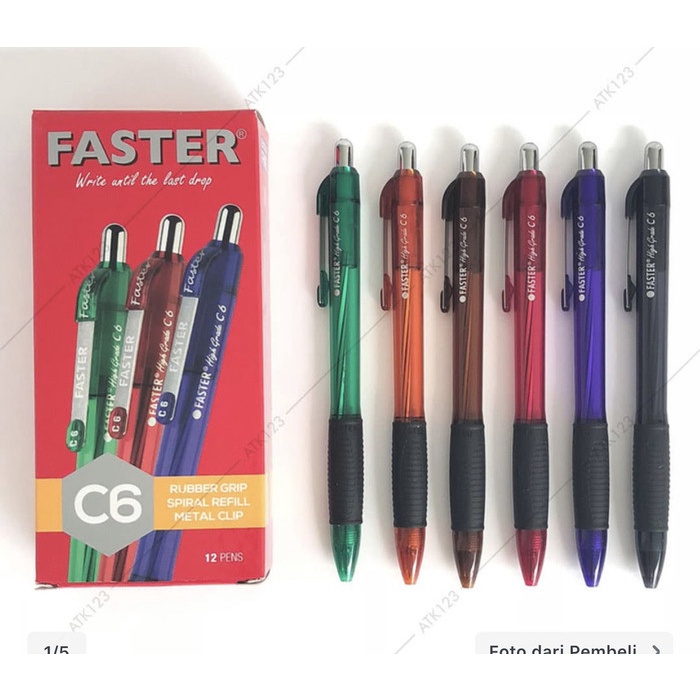 

TERBARU Bolpen Faster C6 / 1 Pack/12 PCS/Warna Hitam