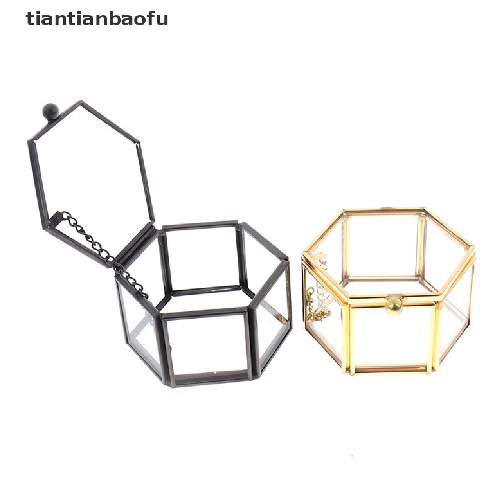 [tiantianbaofu] Geometrical Glass Jewelry Box Jewelry Organize Holder Ring Box Jewelry Storage Boutique