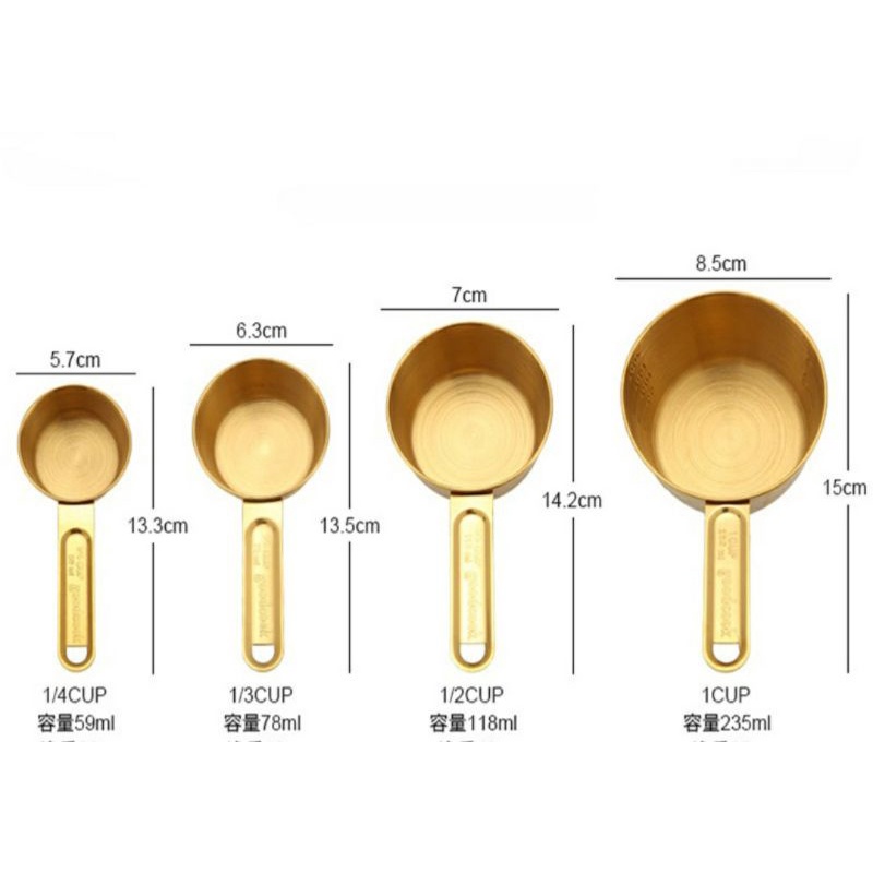 MEASURING CUP SPOON SET 8 IN 1 (SENDOK TAKAR) STAINLESS STEEL &amp; GOLD COLOR