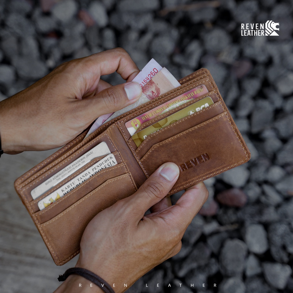 Fashion Dompet Pria Lipat Kulit Sapi Asli 100% Premium Wallet Bahan Crazy Horse Exclusive Branded Laki-laki 6 Slot Card