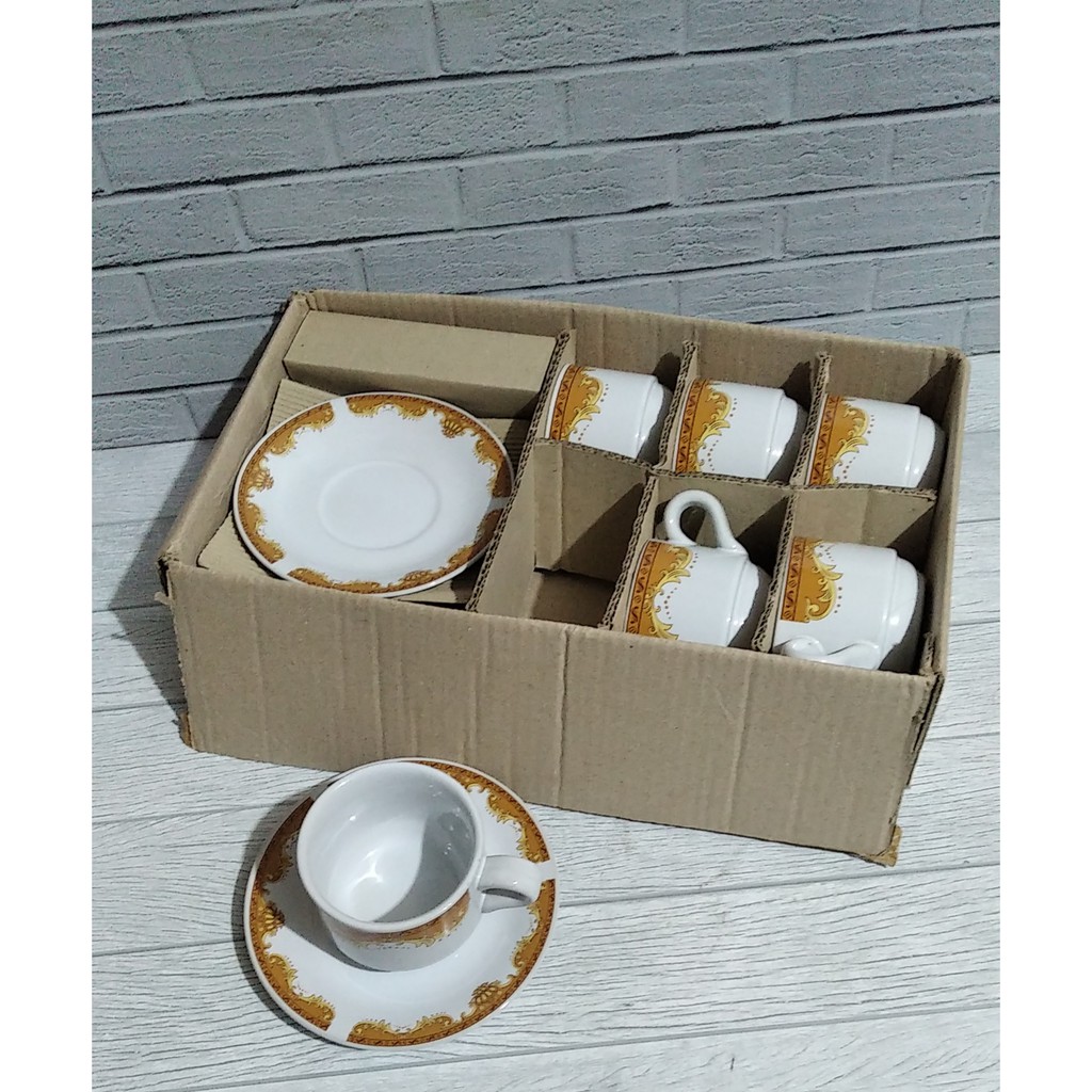gelas kopi batik   piring tatakan beling 6 set gelas kopi beling keramik