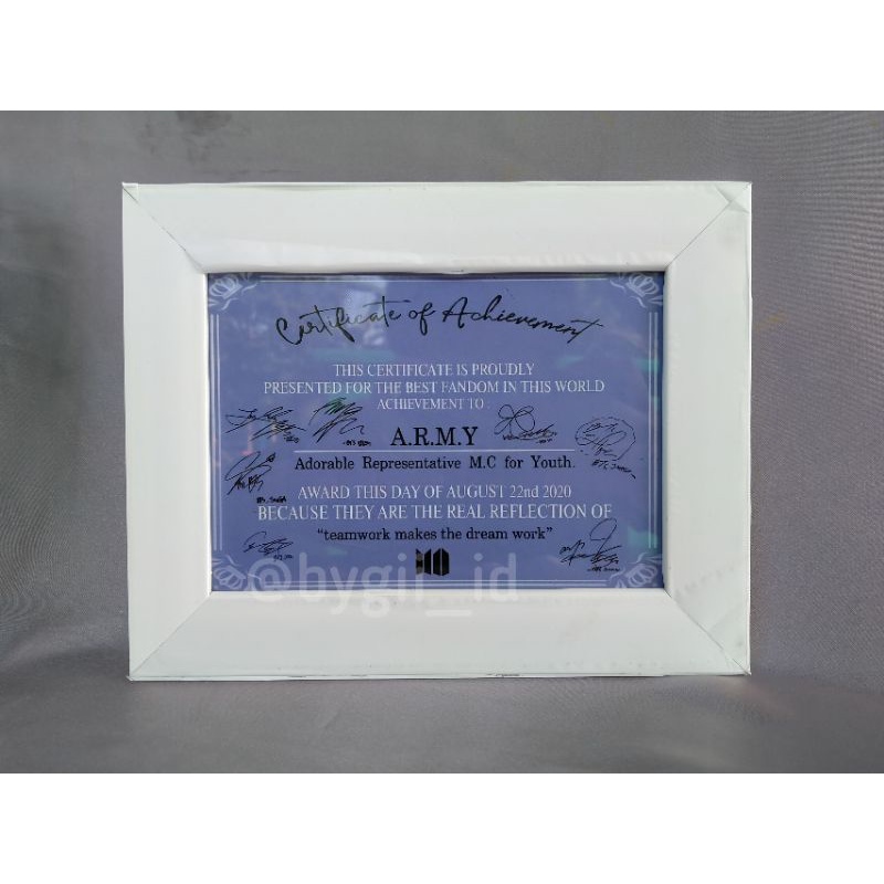 SERTIFIKAT PENGHARGAAN ARMY BTS FANMADE MURAH