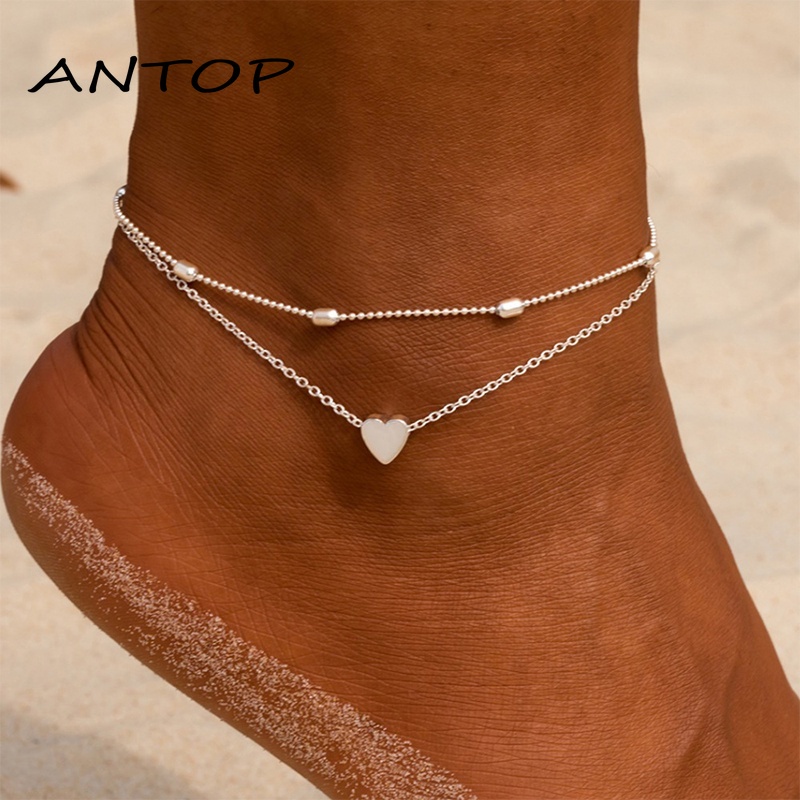 Fashion Gaya Liburan Pantai Eropa Dan Amerika Double-Layer Love Anklet Ladies Jewelry ANTOP