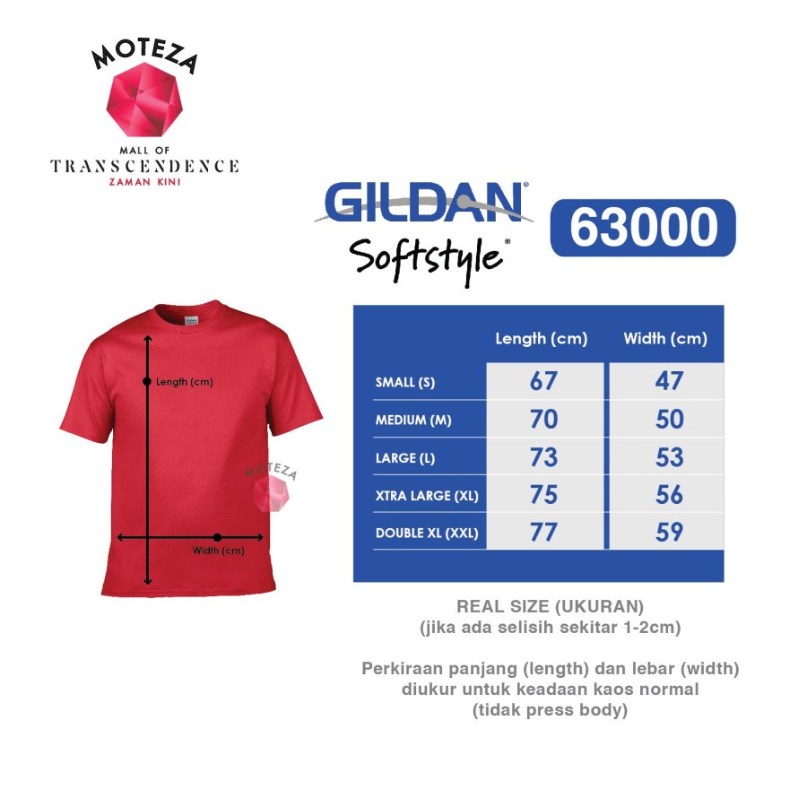 Moteza Kaos Polos Combed 30s - GILDAN Softstyle 63000- XXL - WARNA (Mix)